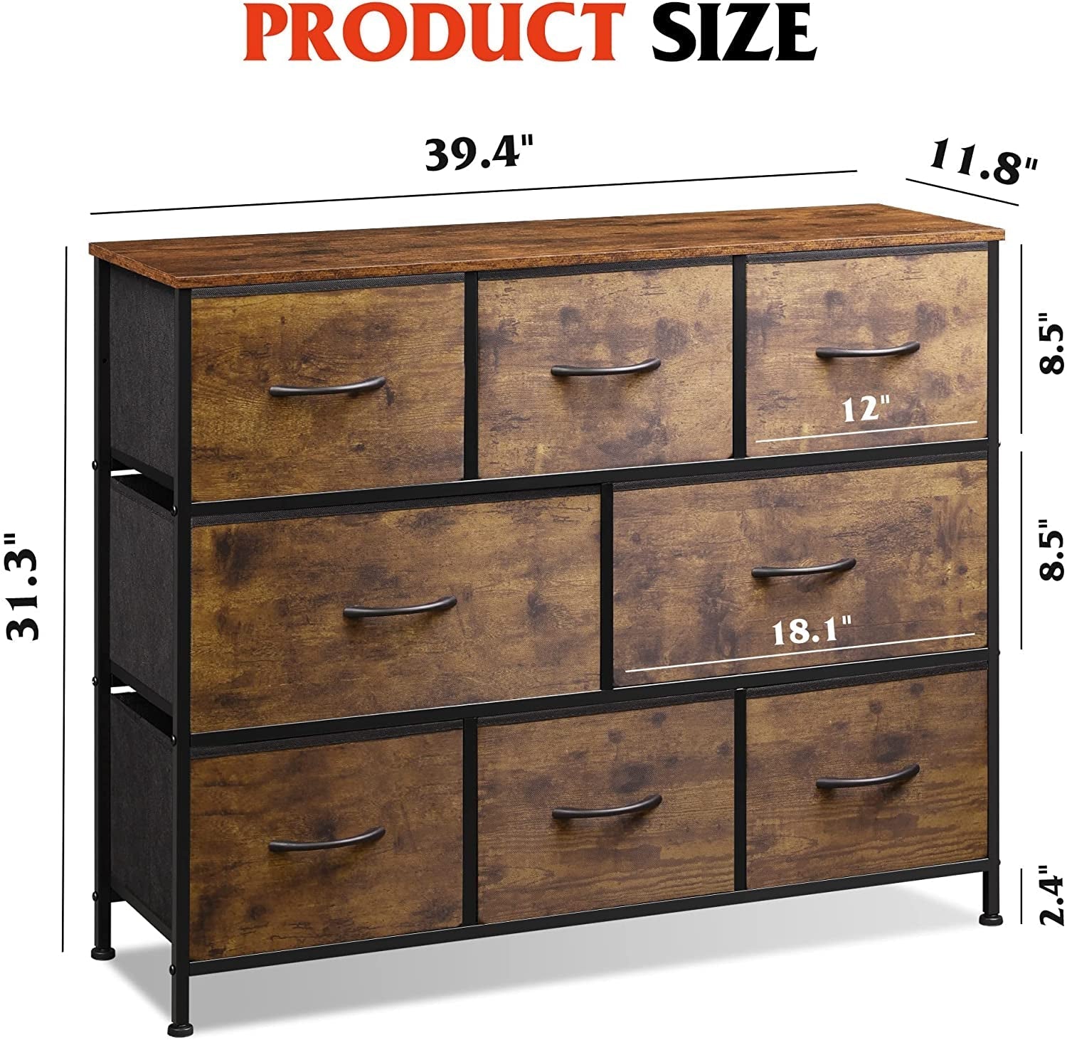 Rustic Brown Dresser with 8 Large Deep Drawers-2
