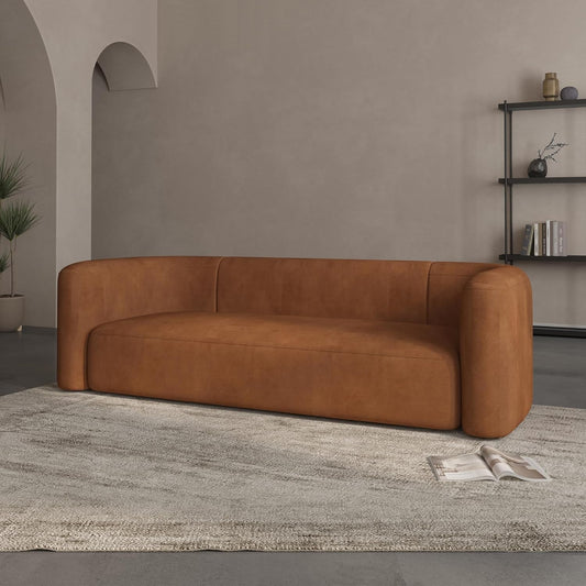 Luxury Modern Tight Curved Back Velvet Sofa, Minimalist Style Comfy Couch for Living Room Apartment, 3 Seater, Tangerine-0