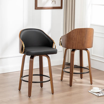 26 Inch Swivel Barstools Set of Two Black Leather-2