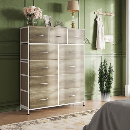 Tall Dresser for Bedroom, Fabric Dresser Storage Tower, Dresser & Chest of Drawers Organizer Unit with 11 Drawers, Storage Cabinet, Hallway, Closets, Steel Frame, Wood Top (Greige)-3