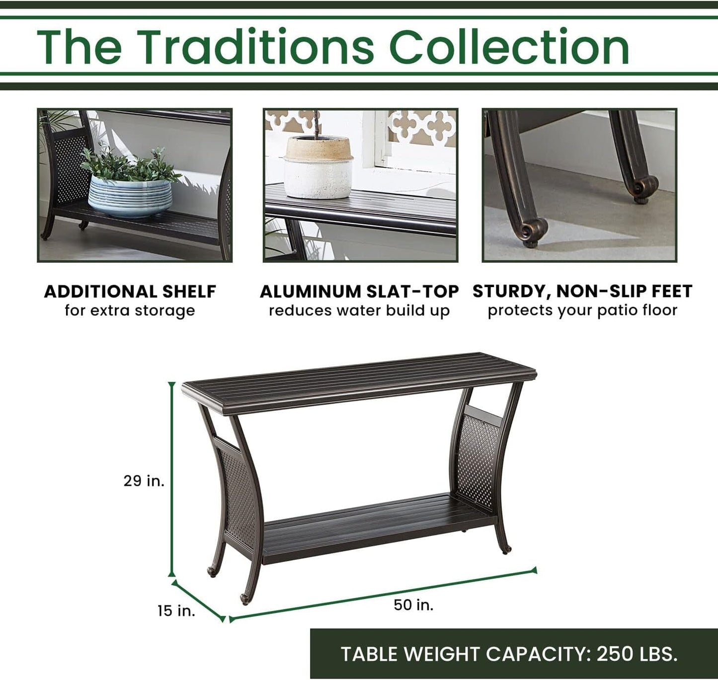 Elegant 50 Inch Outdoor Console Table with Shelves-2