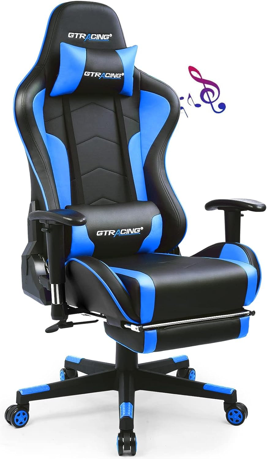 Gaming Chair with Footrest and Bluetooth Speakers Music Video Game Chair Heavy Duty Ergonomic Computer Office Desk Chair (Blue)-0