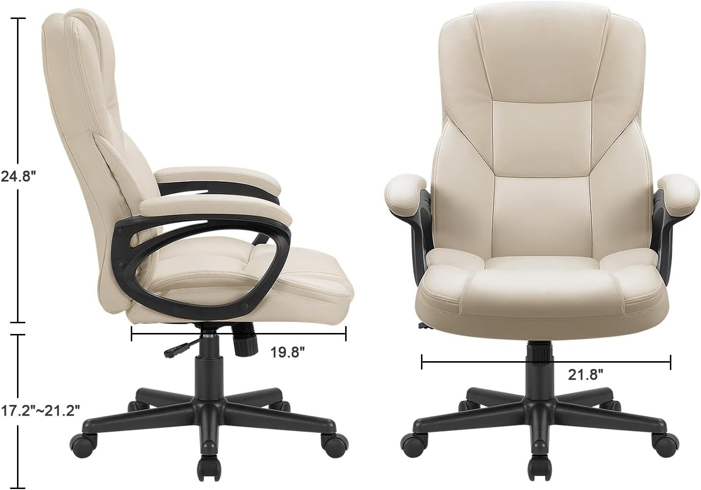Office Executive Chair High Back Adjustable Managerial Home Desk Chair, Swivel Computer PU Leather Chair with Lumbar Support (Beige)-2