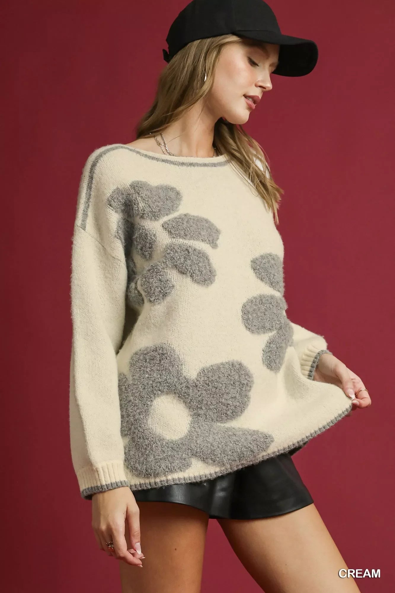 Umgee Floral Jacquard Knit Sweater