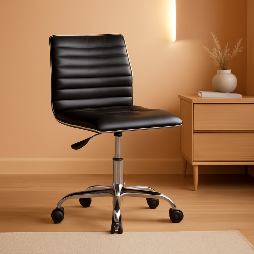 Alan Low Back Designer Armless Black Ribbed Swivel Task Office Chair-0
