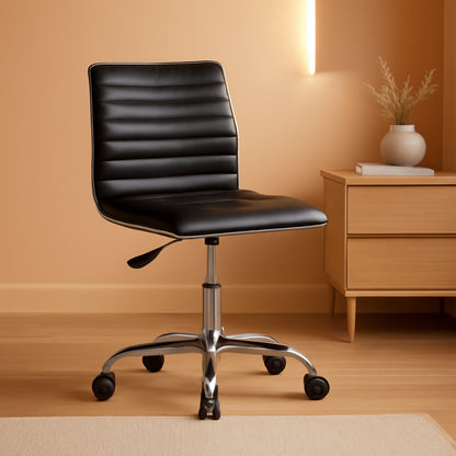 Alan Low Back Designer Armless Black Ribbed Swivel Task Office Chair-0