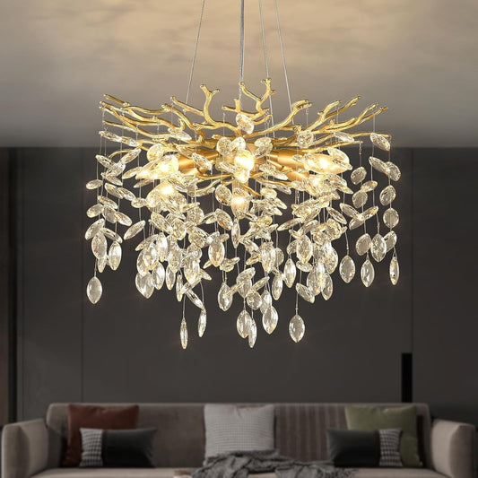 Gold Crystal TreeBranch Chandelier Luxurious 18 Inch-0
