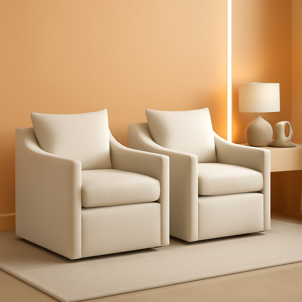 Upholstered Dining Chair with Casters Washable Cover Side Deskchair with Rollers for Diningroom Living Room,Set of 2,Flax Beige-0