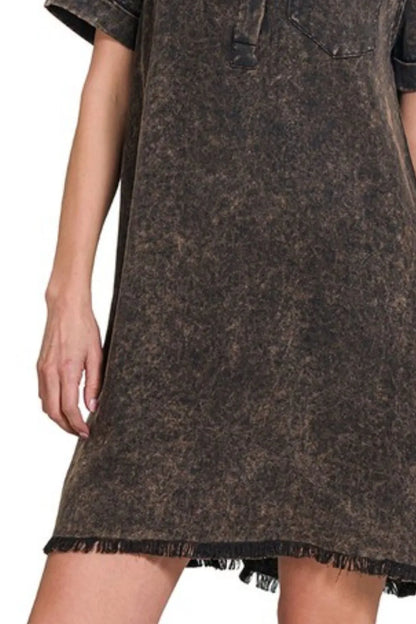 Zenana Tencel Mineral Washed Collared Shirts Dress