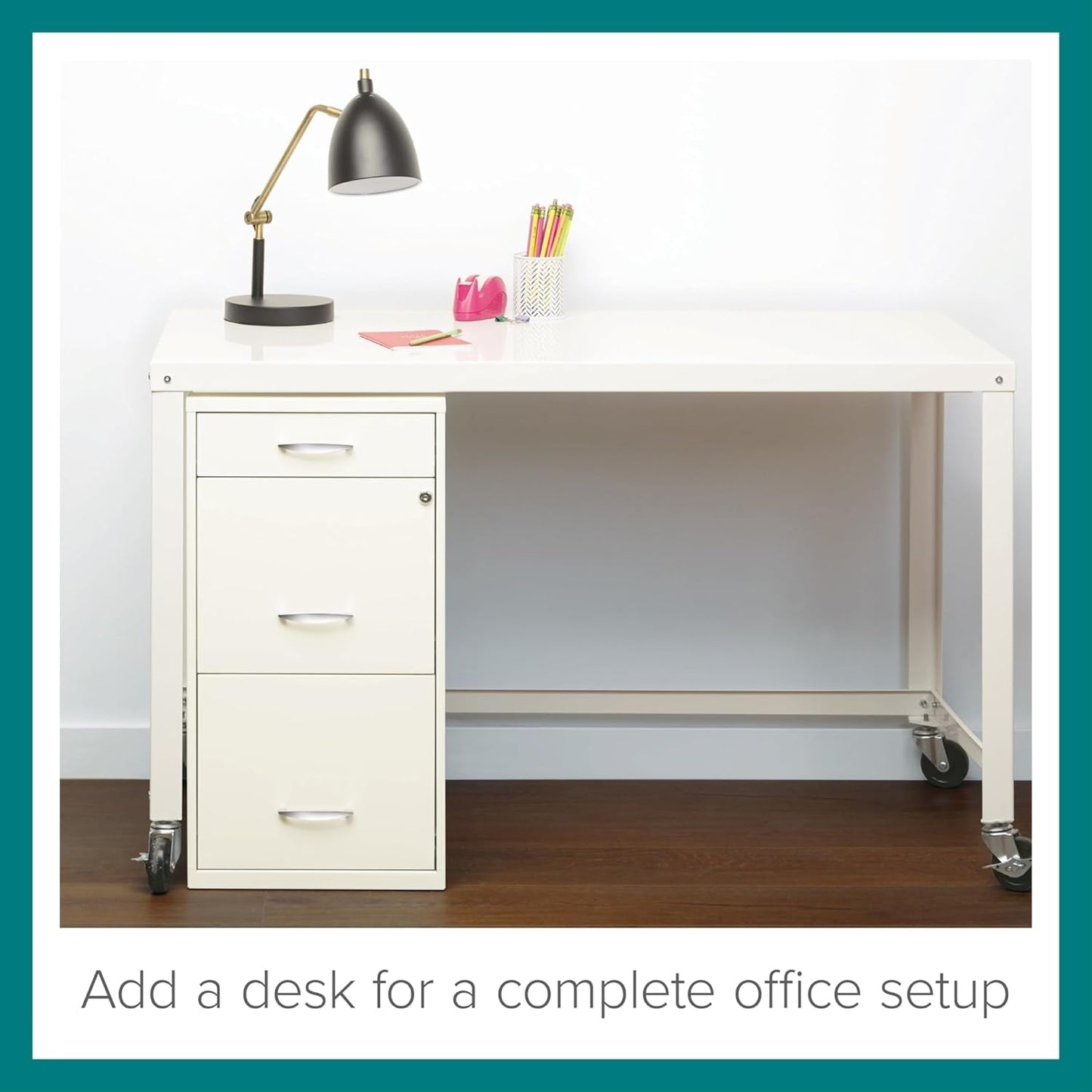 Hirsh  18" Deep 3-Drawer Contemporary Metal File Cabinet, Letter Size, Smooth Glides, for Small Office/Home Office, in Pearl White-3