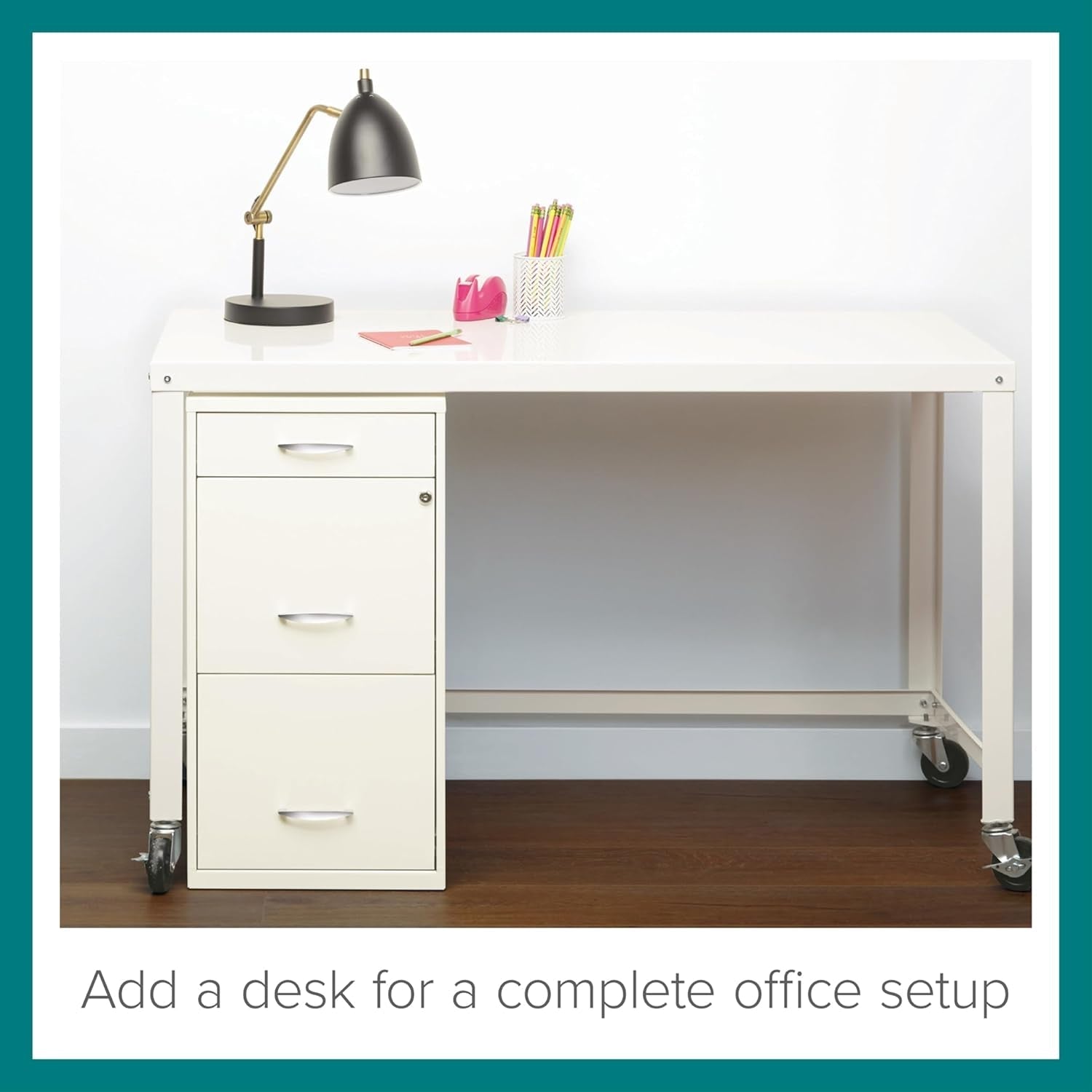 Hirsh  18" Deep 3-Drawer Contemporary Metal File Cabinet, Letter Size, Smooth Glides, for Small Office/Home Office, in Pearl White-3