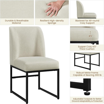 Upholstered Dining Chairs Modern Dining Room Chairs Stylish Kitchen Chairs with Mid Back Padded Seat Metal Legs for Dining Room, Living Room, Bedroom, Kitchen, Beige, Set of 2-3