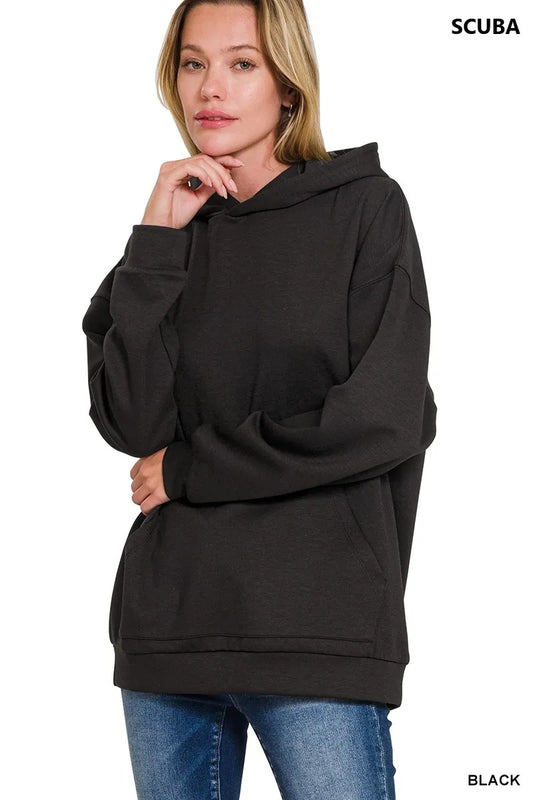 Zenana Oversized Scuba Hoodie with Kangaroo Pocket
