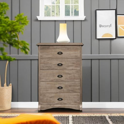 Salt Spring Rustic 5-Drawer Tall Dresser for Bedroom, Farmhouse Dresser Chest of Drawers 17.75" D X 31.5" W X 44.75" H, Drifted Gray-4