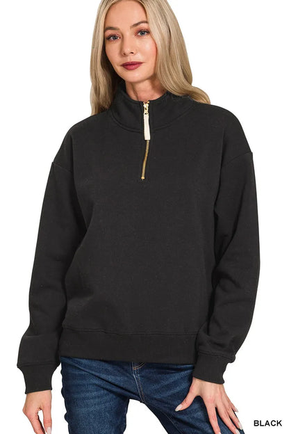 Zenana Fleece Half Zip Sweatshirt