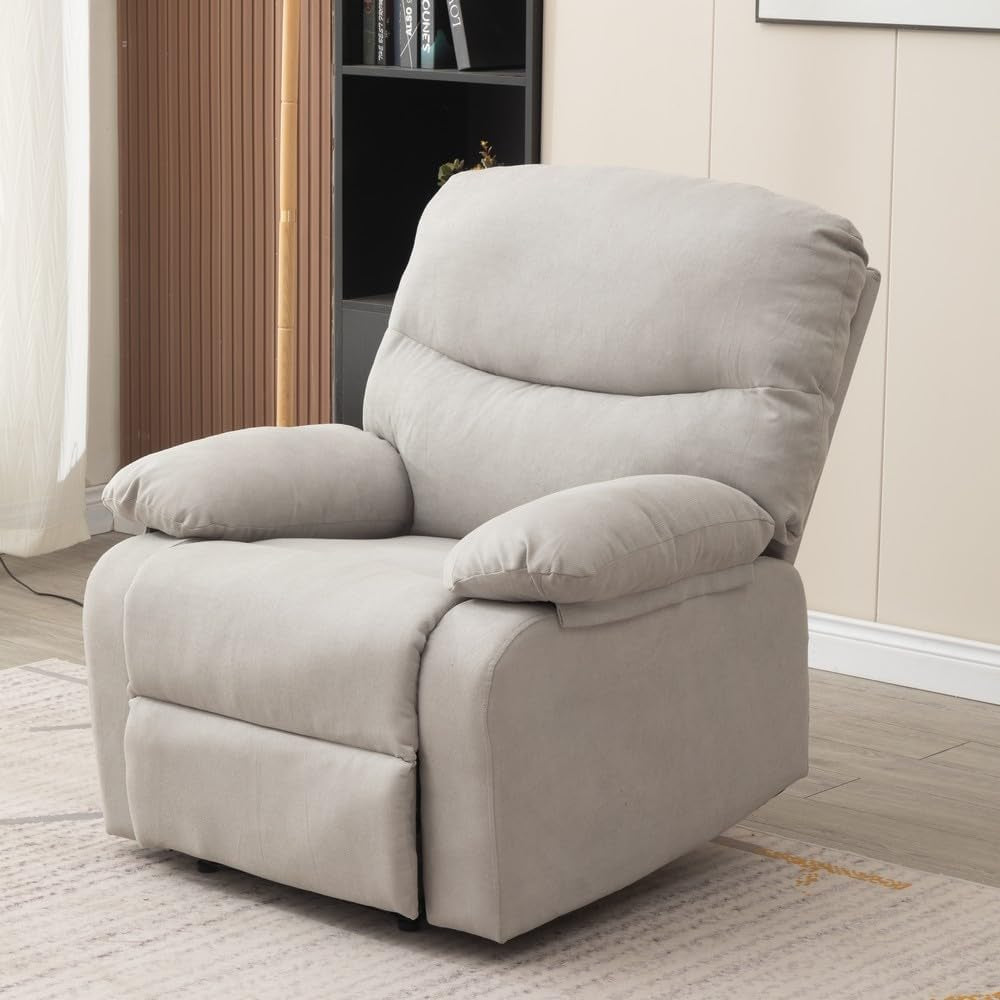 Manual Recliner Chair Fabric Armchair, Adjustable Reclining Chair Single Padded Seat Recliner Sofa for Living Room Office Lounge (Light Gray)-0