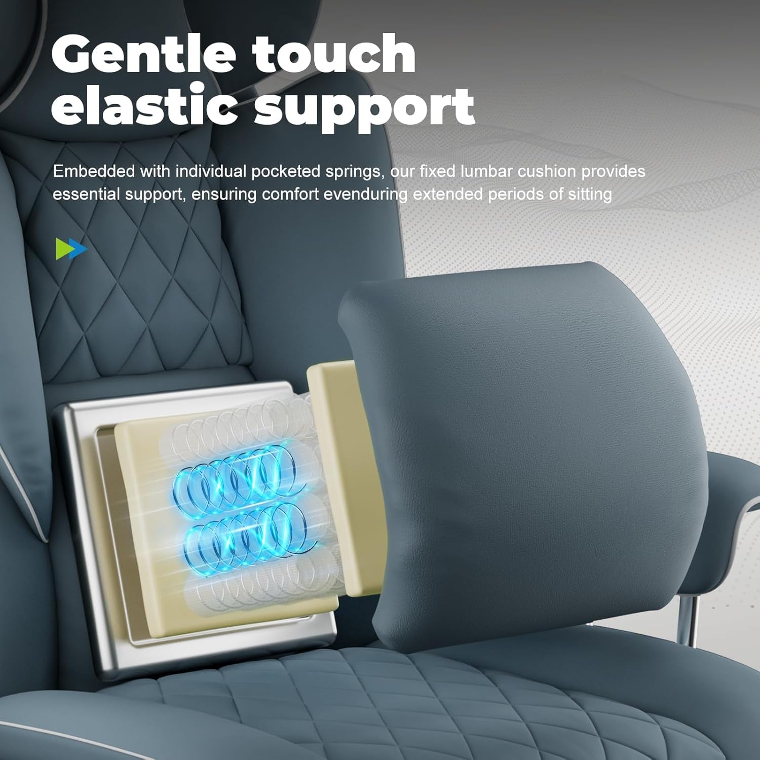 Big and Tall Gaming Chair with Pocket Spring Lumbar Support, Ergonomic Office Chair with Footrest, Executive Desk Chair with Outward Fixed Soft Armrests, Computer Chair with High Back, Blue-3