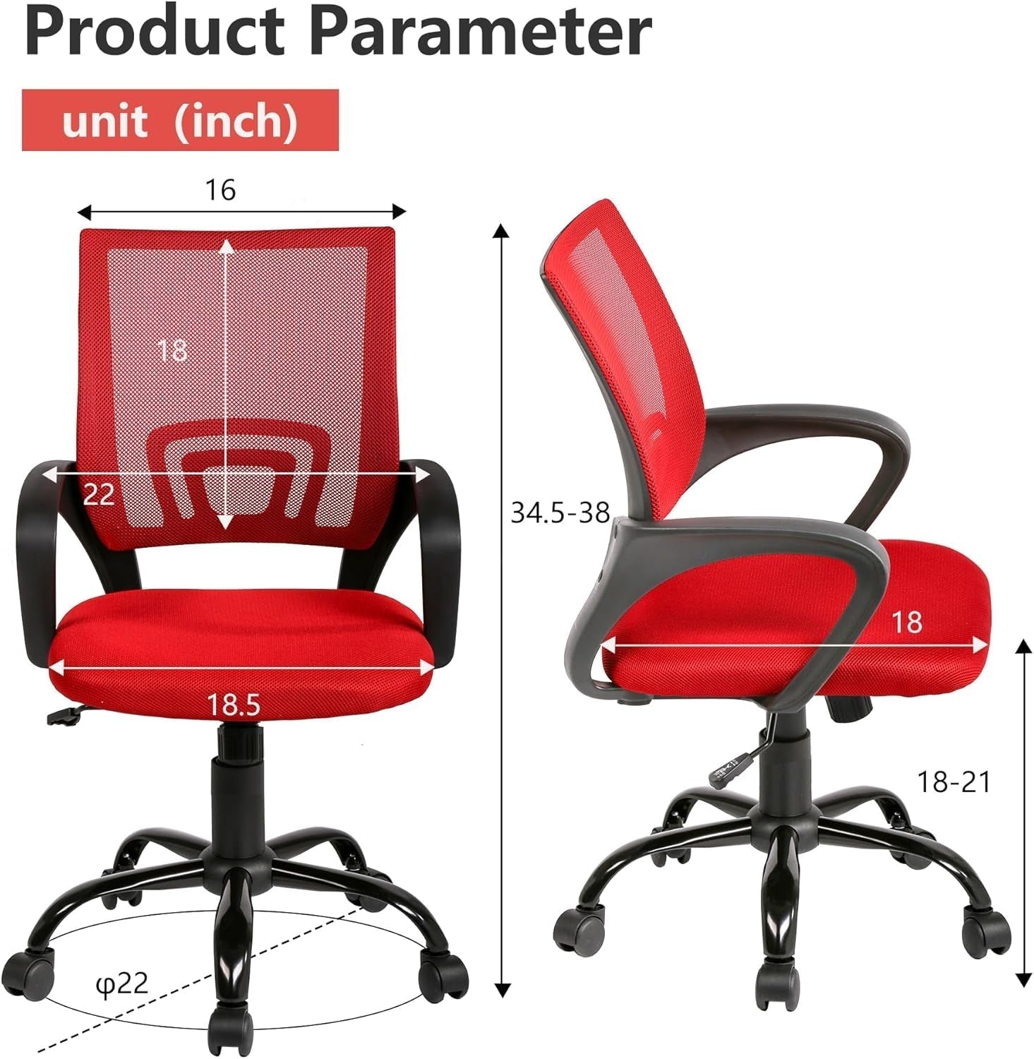 Office Chair Computer Chair Ergonomic Cheap Desk Chair Adjustable Comfortable Mid Back Task Rolling Swivel Chair with Lumbar Support for Home Office Desk (Red)-2