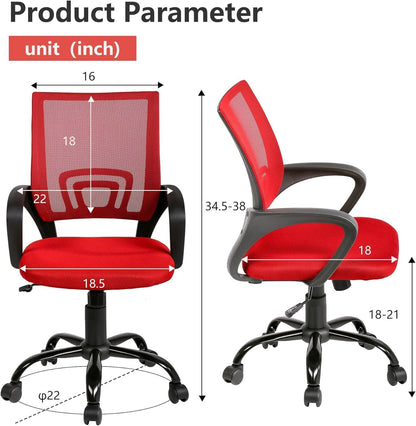 Office Chair Computer Chair Ergonomic Cheap Desk Chair Adjustable Comfortable Mid Back Task Rolling Swivel Chair with Lumbar Support for Home Office Desk (Red)-2
