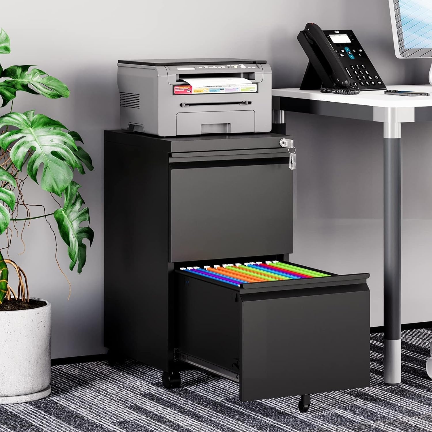 2 Drawer File Cabinet on Wheels, Home Office Mobile under Desk with Lock, Vertical Files Drawers for Legal/Letter/A4,Fully Assembled-1