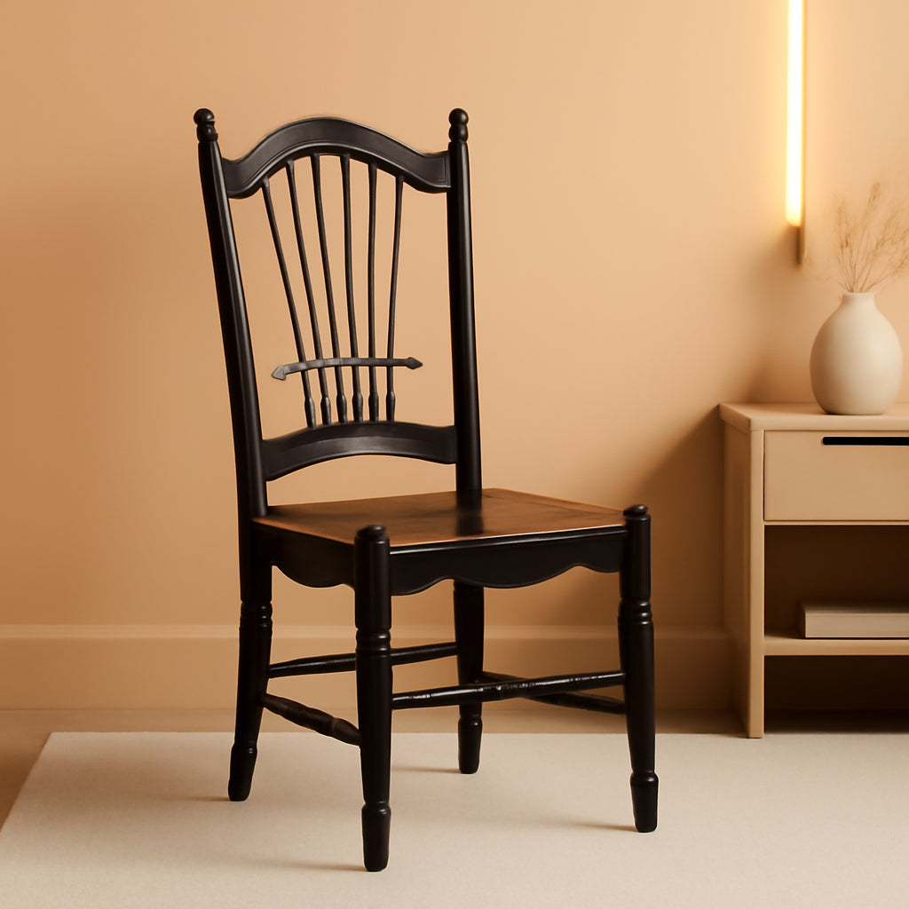 DOC-BCH-W Dover Dining Chairs - Slat Back Wood Seat Kitchen Chairs, Set of 2, Black & Cherry-0