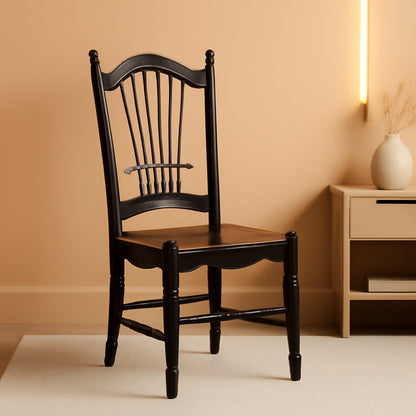 DOC-BCH-W Dover Dining Chairs - Slat Back Wood Seat Kitchen Chairs, Set of 2, Black & Cherry-0