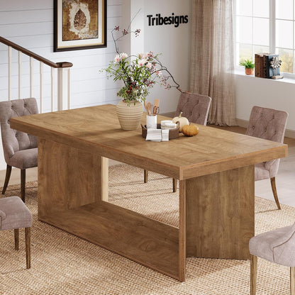 63 Inch Farmhouse Dining Table Brown For Dining Room-4