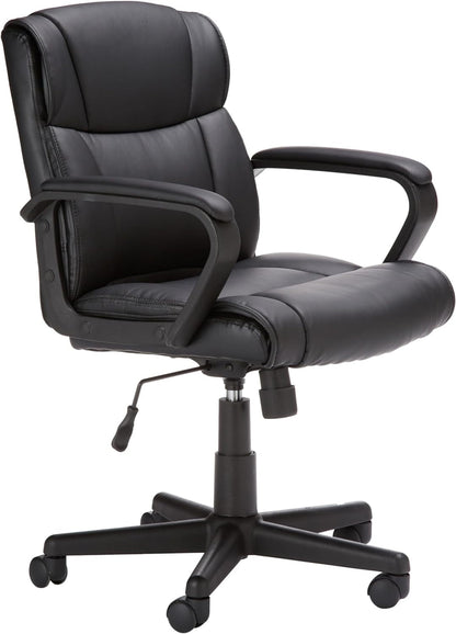 Office Computer Task Desk Chair with Padded Armrests, Mid-Back, Adjustable, 360 Swivel, Rolling, 275 Pound Capacity, BIFMA Certified, 24.2"D X 24"W X 34.8"H, Black Faux Leather-0