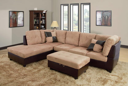 3-Piece Contemporary Sectional Sofa with Chaise and Storage Ottoman for Living Room Furniture | Faux Leather & Microfiber Upholstery | Removable High Density Memory Foam Cushions (Beige,Left-Facing)-0
