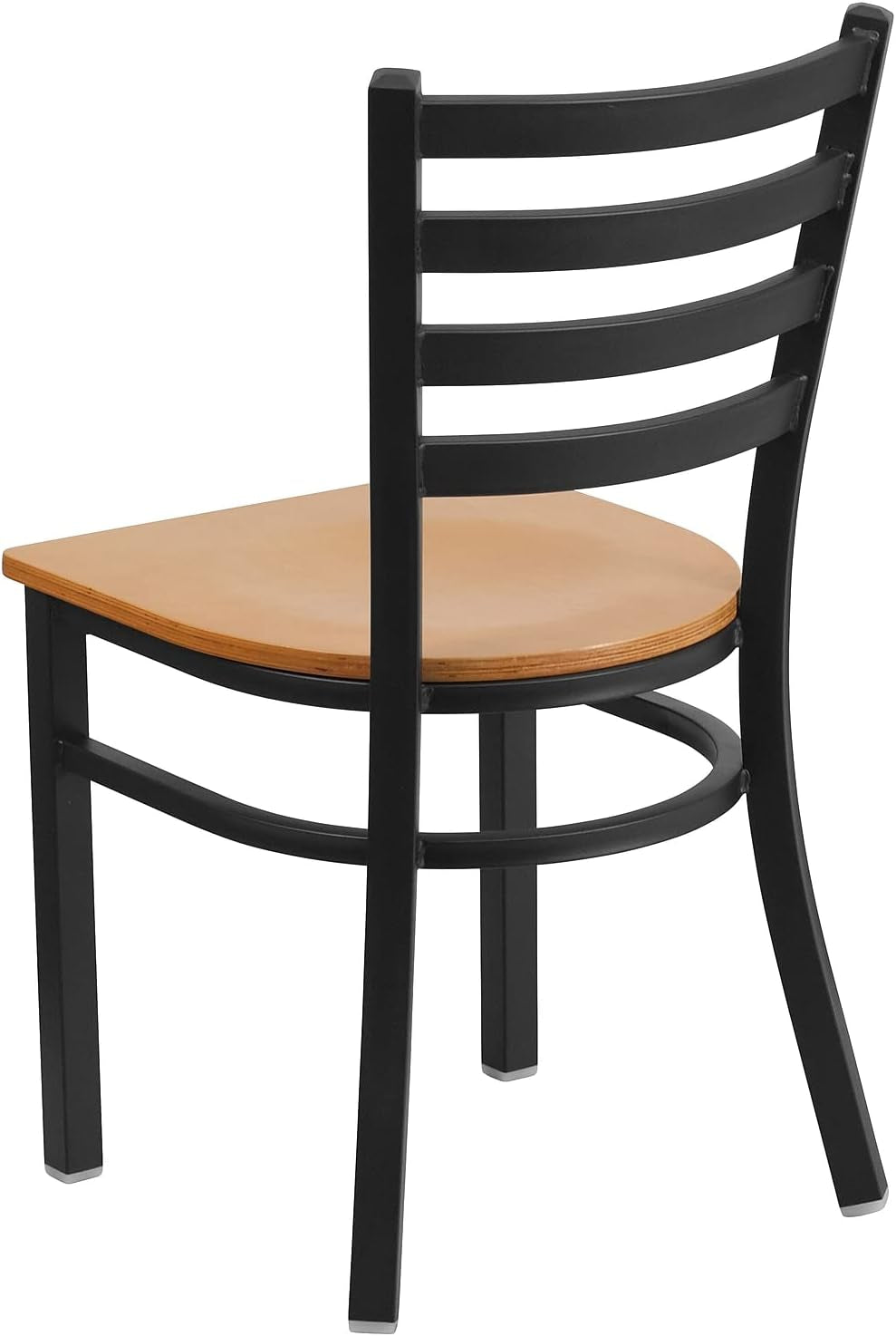 2 Pack HERCULES Series Black Ladder Back Metal Restaurant Chair - Natural Wood Seat-4