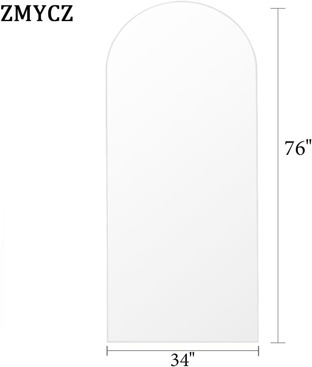 76"X34" Arch Full Length Mirror, Floor Length Hanging or Leaning, Body Mirror with Stand or Wall Mounted, Arched-Top Aluminum Frame for Bedroom (White)-3