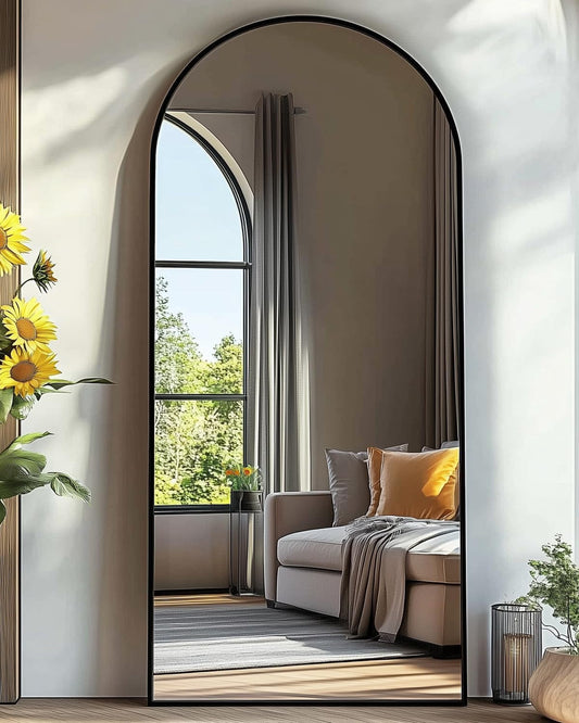 Arched Mirror Full Length, 71"×32" Full Length Mirror with Stand, Standing Floor Mirror Wall, Hanging or Leaning Large Full Body Mirror for Bedroom Living Room (Black)-0