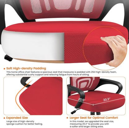 Office Chair Desk Chair Mid Back Mesh Task Chair Computer Chair Ergonomic Rolling Swivel Chair Adjustable Executive Chair with Lumbar Support Armrests, Red-4