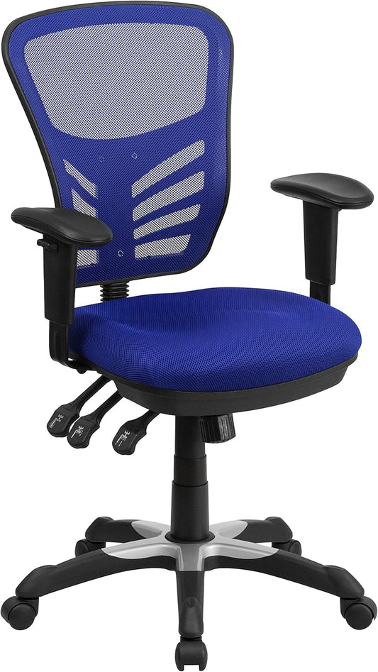 Nicholas Mid-Back Swivel Office and Gaming Chair, Ergonomic Mesh Office Chair with Adjustable Lumbar Support and Height, Blue-0