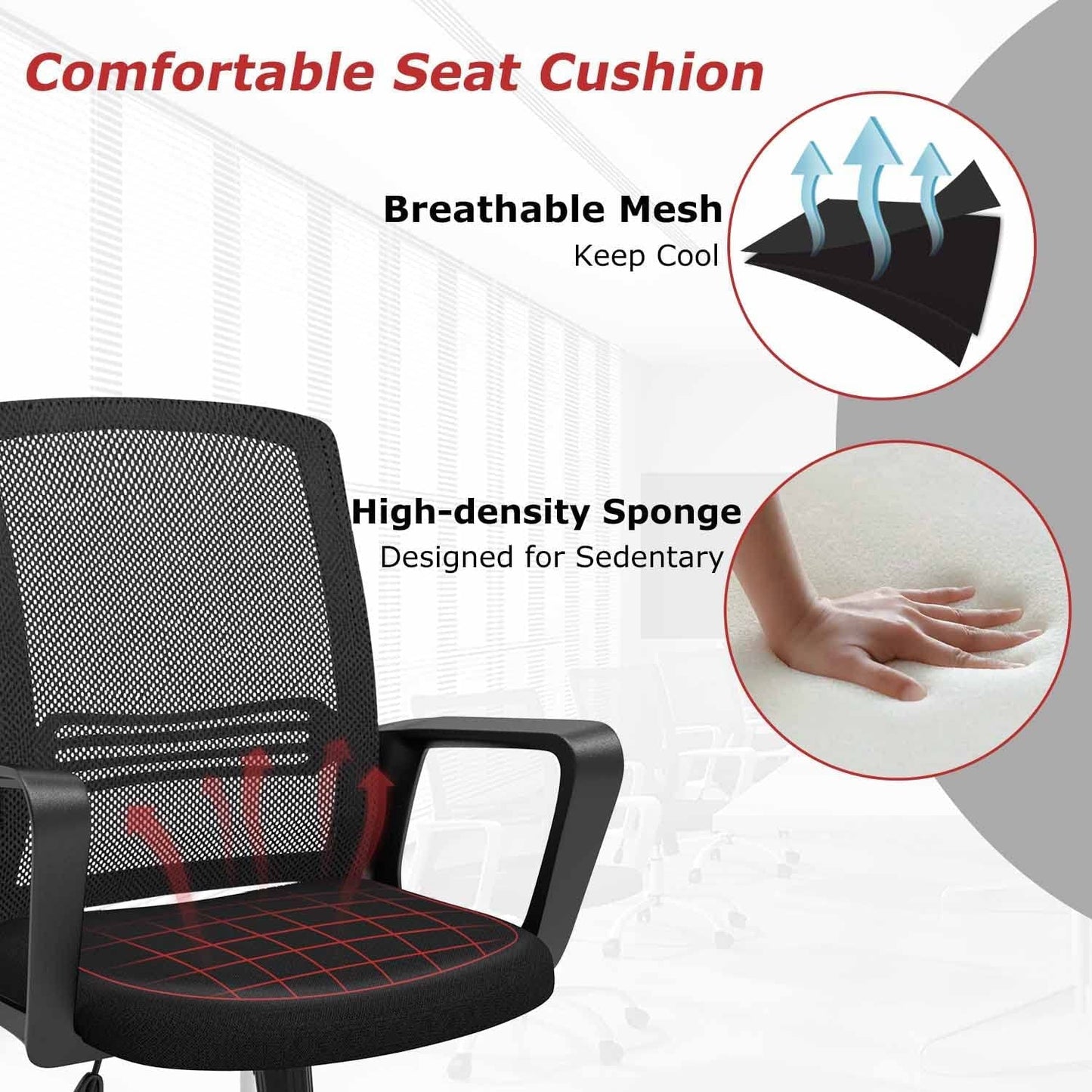 Ergonomic Mesh Office Chair with Armrests and Wheels-4