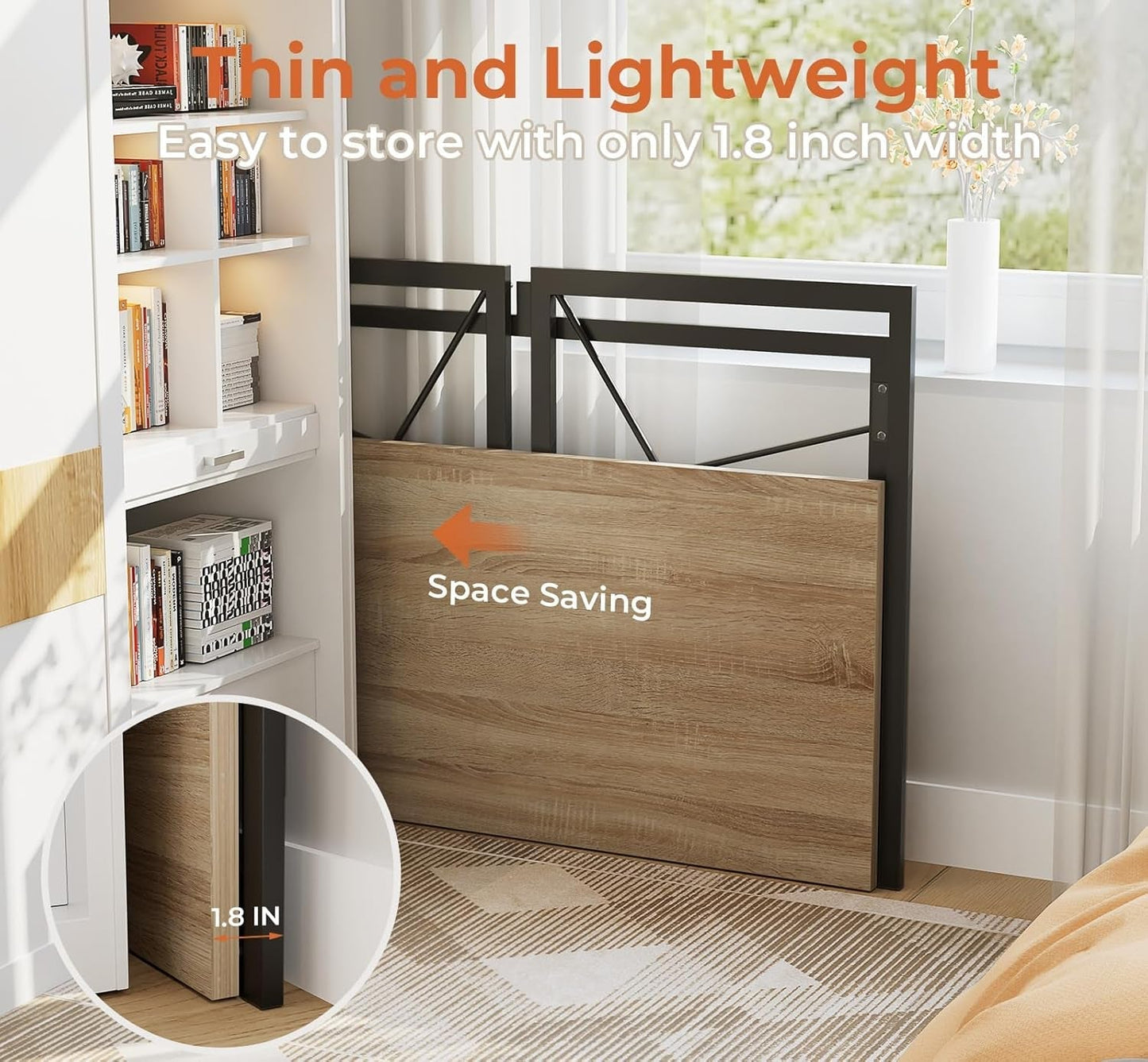 Small Folding Desk 39.4 Inch Foldable Computer Desks, Spaces Saving Writing Table for Bedroom, Home Office, Dorm, Apartment, Kids, Beech-3