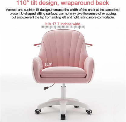 Home Office Chair Computer Chair with Mid-Back Upholstered Modern Tufted Computer Task Chair Swivel Height Adjustable Velvet Accent Chair Suitable for Bedroom, Study-4