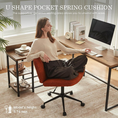 Criss Cross Chair with Locking Wheels, Preminum Fabric and Pocket Spring Cushion, Adjustable Swivel Wide Seat Computer Chair, Morden Design Vanity Chair Orange-3