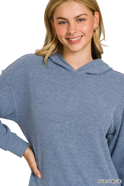 Zenana Ribbed Long Sleeve Hoodie