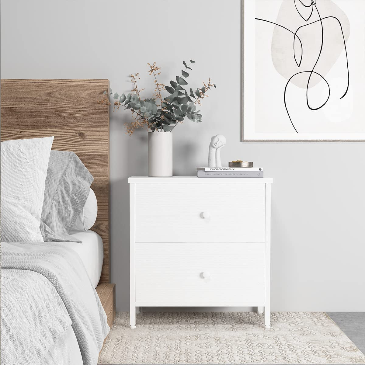 White Nightstands with 2 Drawers-1