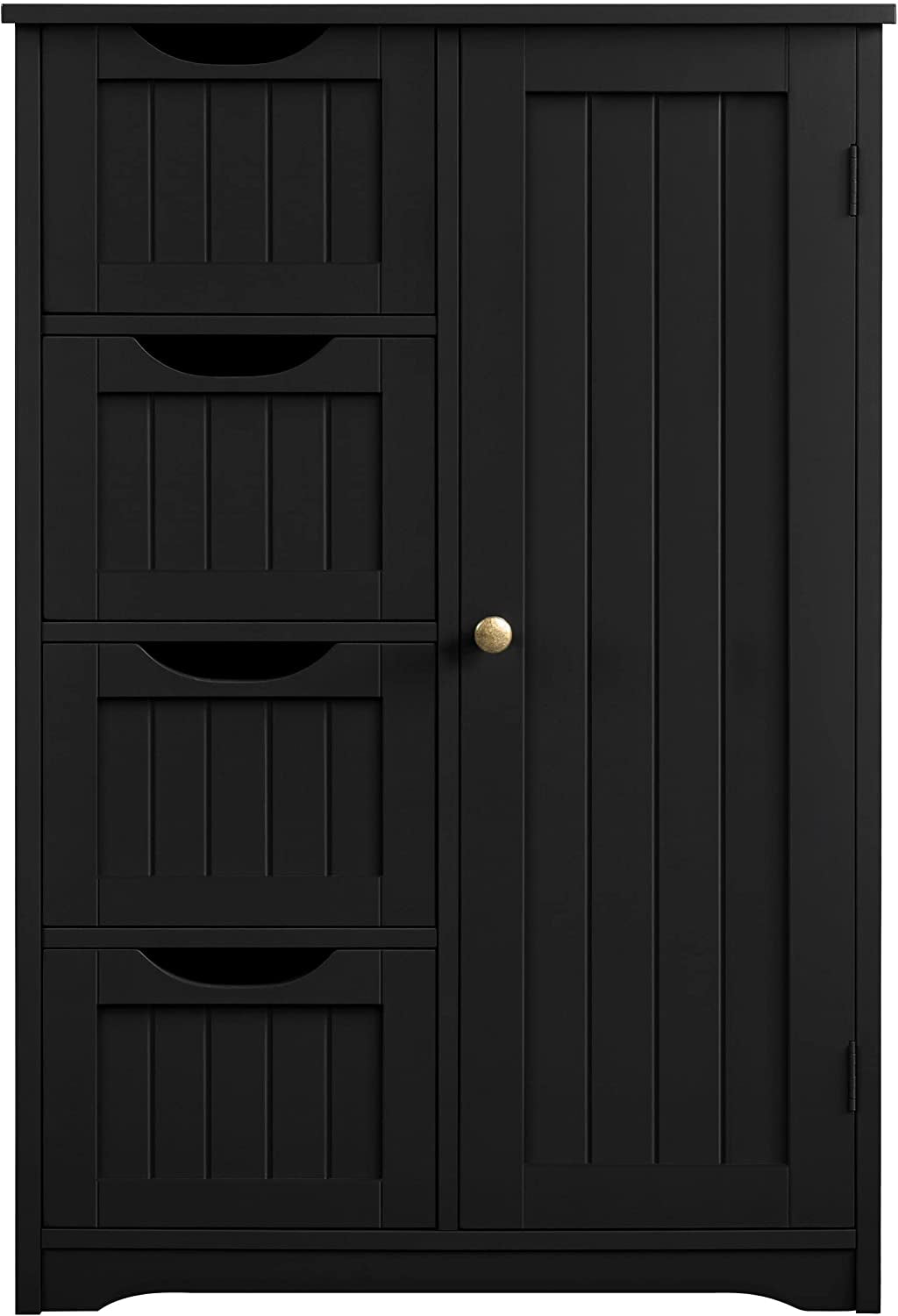 Wooden Bathroom Floor/Side Storage Organizer Cabinet with 4 Drawers and 1 Cupboard, Freestanding Entryway Storage Unit Console Table for Home Decor-0