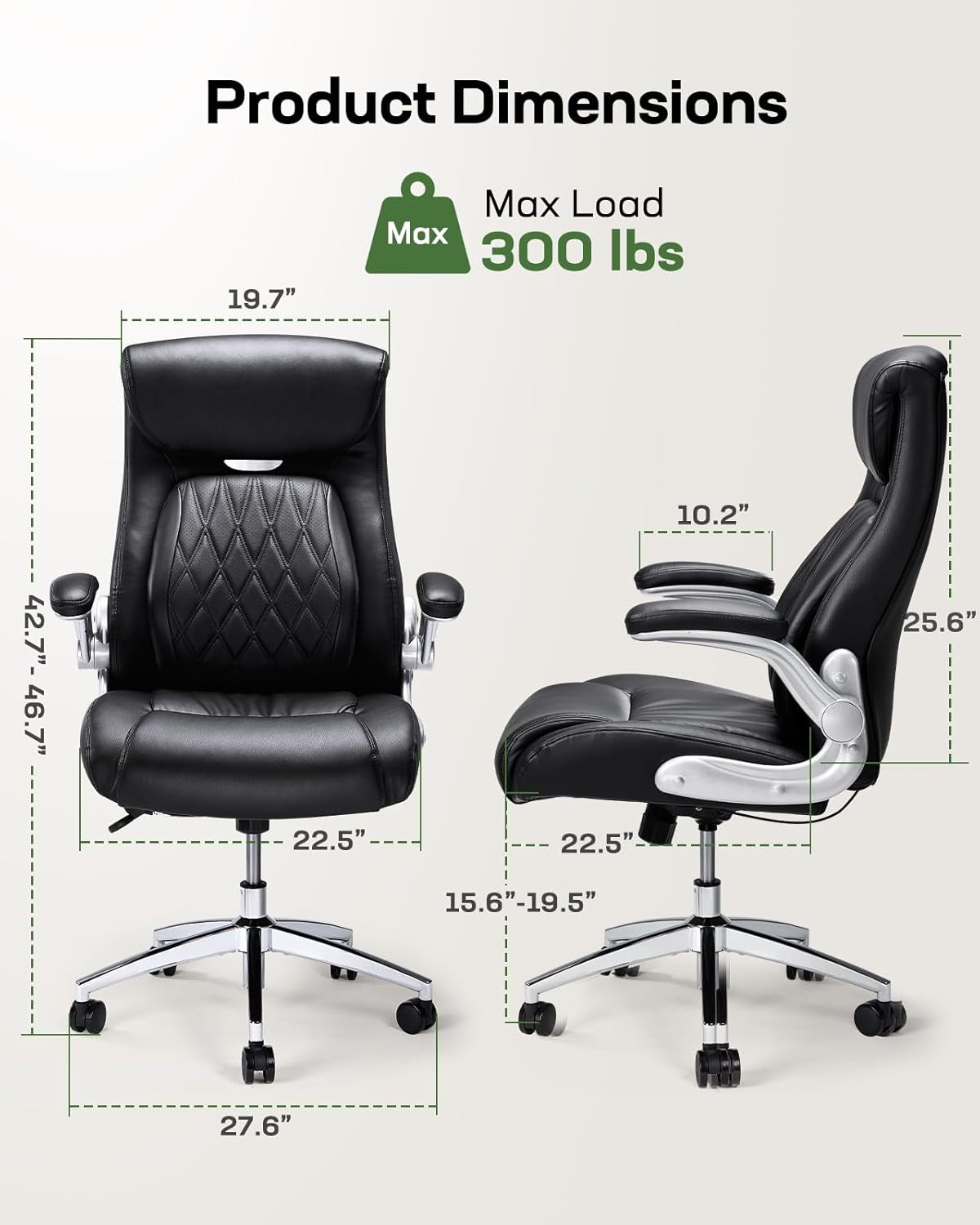 Comfortable-Office Chair with Dynamic-Lumbar Support: High Back PU Leather Executive Office Chair with Flip-Up Arms Tilt Function, Ergonomic Executive Desk Chair for Home Office Work, Black-1
