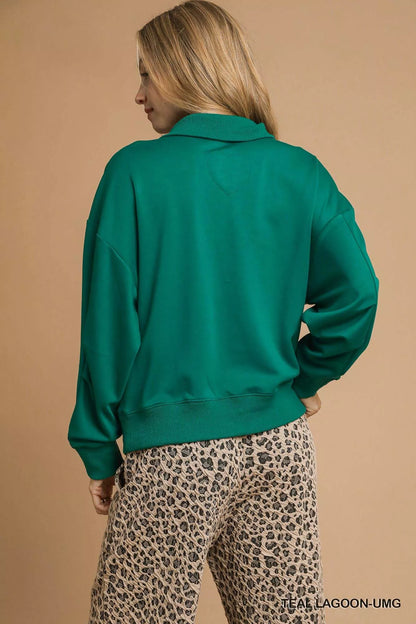Umgee Half Zip Drop Shoulder Sweatshirt