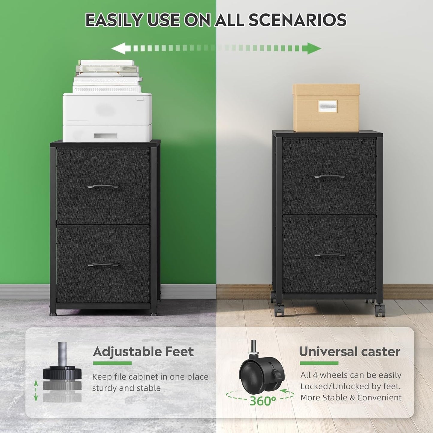 Filing Cabinets for Home Office 2 Drawer Fabric File Cabinet Small Rolling File Cabinet Printer Stand Lateral Filing Cabinet Fits A4 Letter Legal Size, Black-4