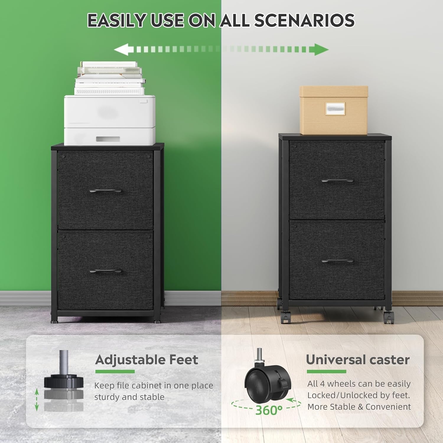 Filing Cabinets for Home Office 2 Drawer Fabric File Cabinet Small Rolling File Cabinet Printer Stand Lateral Filing Cabinet Fits A4 Letter Legal Size, Black-4