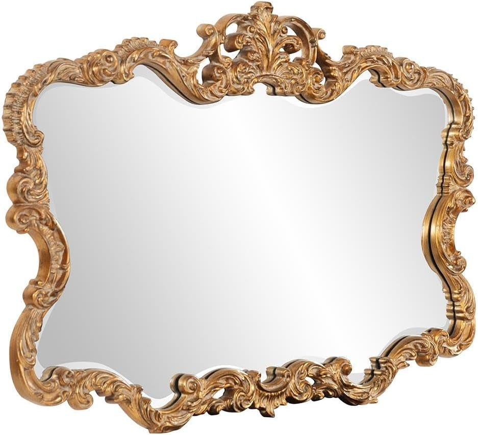 Antiqued Talida Mirror, Gold Ornate Mirror for Wall Focal Point, Rectangular Vanity Bedroom Wall Mounted Mirror,Resin Frame, Gold Leaf, 27 Inch X 38 Inch X 1 Inch-2