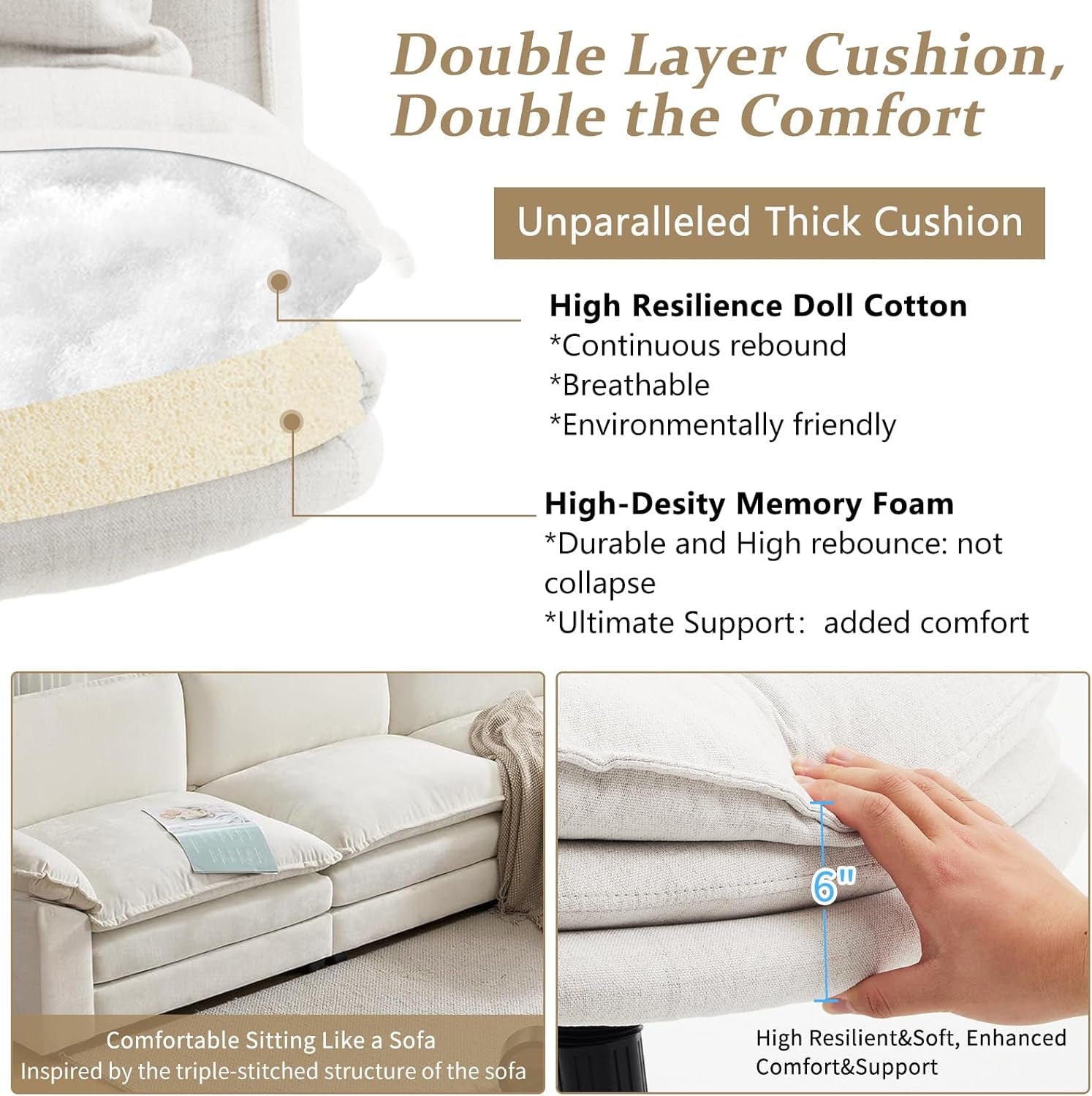 Cloud Criss Cross Legged Chair,18" High Back Armless Home Office Desk Chair with Wheels,Wide Adjustable Comfy Padded Seat Task Computer Chair,Modern Swivel Makeup Vanity Chair,Fabric,Beige-2