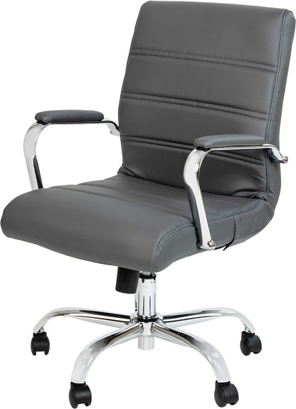 Gray LeatherSoft Office Chair, Swivel, Adjustable, Padded Arms-1