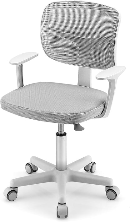 Kids Desk Chair, Ergonomic Kids Swivel Study Chair with Lumbar Support, Breathable Mesh & Universal Wheels, Height Adjustable Kids Computer Chair for Boys & Girls (Grey)-0
