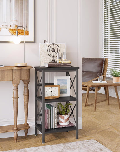 3 Tiers Bookcase, Industrial Metal Bookshelf with Side Fence, Storage Organizer for Living Room, Home Office, Bedroom, Display Racks, Sofa Side Table, 29.5 * 15.75 * 11.4", Black UHST008B-3